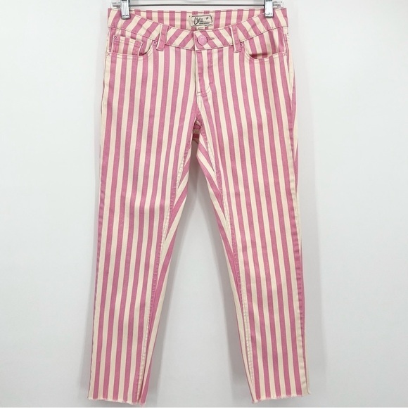 Chiqle Pink Striped Cropped Stretch Denim Jeans - Picture 1 of 10